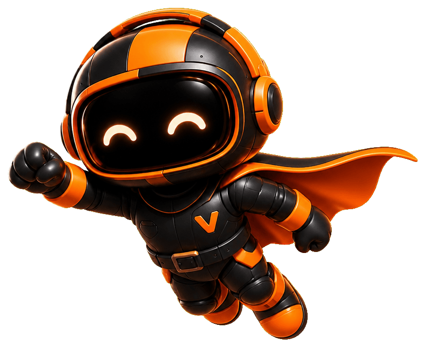VedPilot mascot flying superhero pose