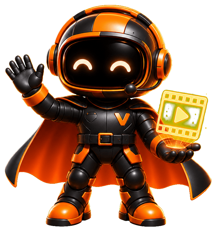 VedPilot mascot waving with video preview hologram