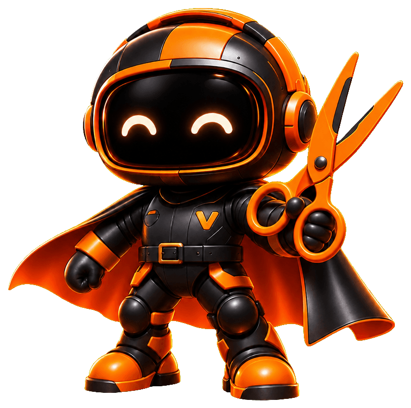 VedPilot mascot holding video editing shears
